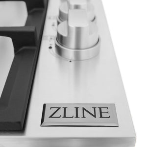 ZLINE 30 in. Gas Cooktop with 4 Brass Burners (RC-BR-30) knobs and logo.