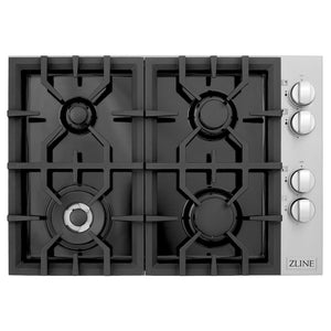 ZLINE 30 in. Gas Cooktop with 4 Burners and Black Porcelain Top (RC30-PBT) overhead.