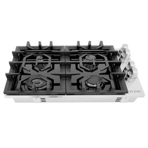 ZLINE 30 in. Gas Cooktop with 4 Burners and Black Porcelain Top (RC30-PBT) front.