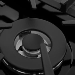 ZLINE 36 in. Gas Cooktop with 6 Burners and Black Porcelain Top (RC36-PBT) close-up, large burner and cap.