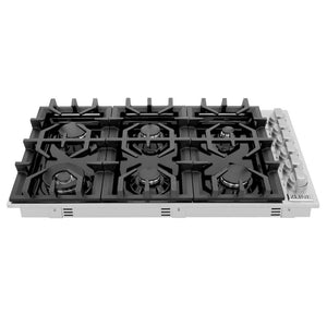 ZLINE 36 in. Gas Cooktop with 6 Burners and Black Porcelain Top (RC36-PBT) front.