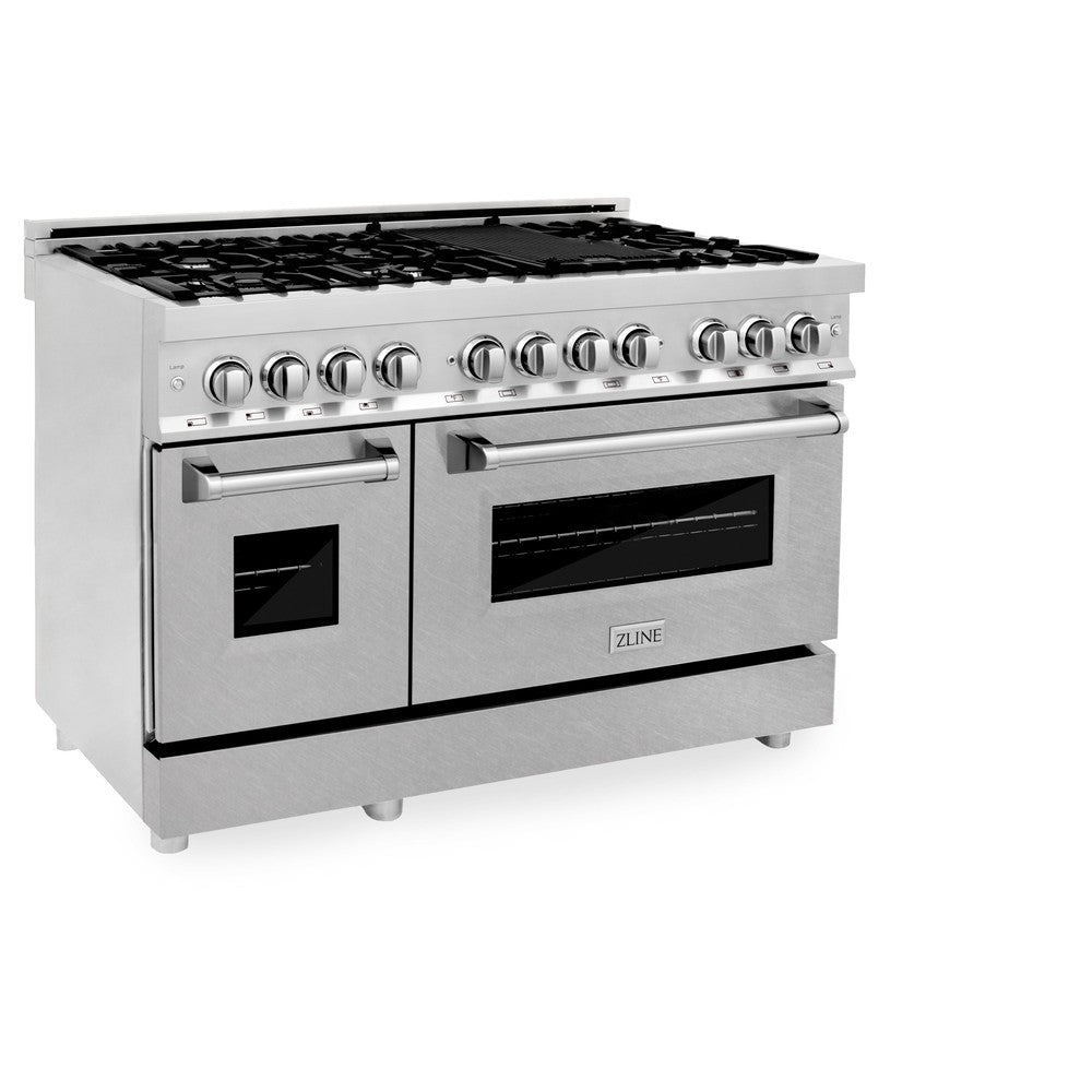 ZLINE 48 in. Kitchen Package with Stainless Steel Dual Fuel Range with DuraSnow® Door and Convertible Vent Range Hood (2KP-RASNRH48) 