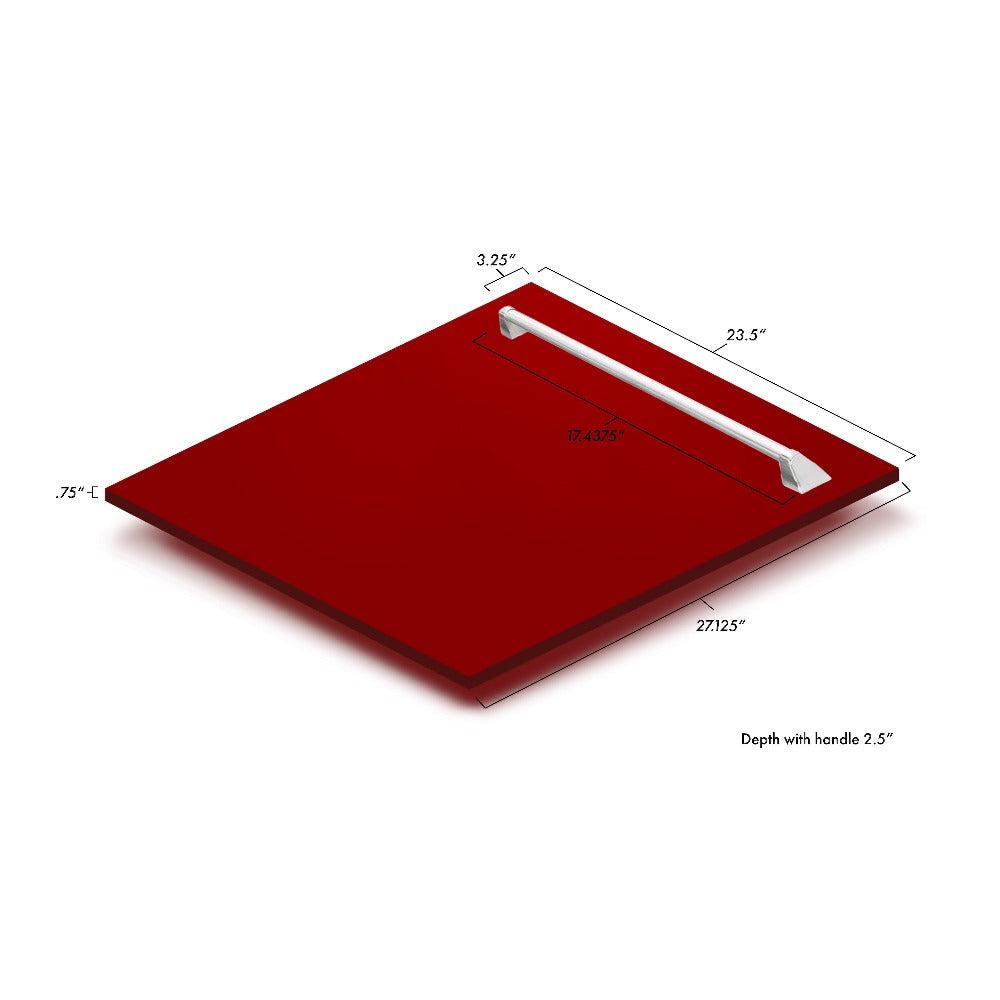 ZLINE 24 in. Tallac Series 3rd Rack Dishwasher with Red Gloss Panel and Traditional Handle, 51dBa (DWV-RG-24) dimensional diagram with measurements.