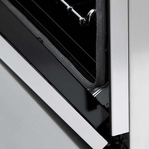Close-up StayPut Oven Door Hinges on ZLINE 36 in. Dual Fuel Range with Gas Stove and Electric Oven in Stainless Steel with Brass Burners (RA-BR-36)