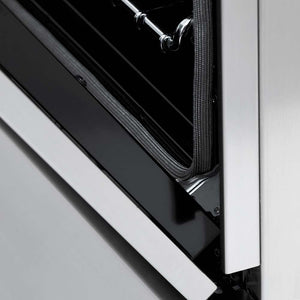 ZLINE 60 in. 7.4 cu. ft. Legacy Dual Fuel Range with Gas Cooktop and 2 Electric Convection Ovens in Stainless Steel with 8 Brass Burners (RA-BR-60) StayPut oven door hinge.