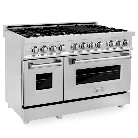 ZLINE 48 in. 6.0 cu. ft. Legacy Dual Fuel Range with Gas Cooktop and 2 Electric Ovens in Stainless Steel with 6 Brass Burners (RA-BR-48)