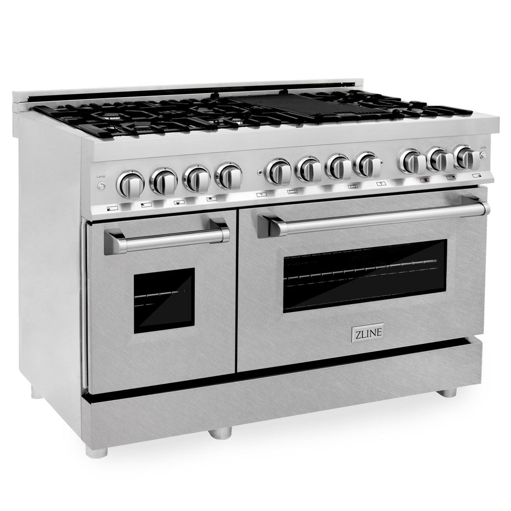 ZLINE 48 in. Kitchen Package with Stainless Steel Dual Fuel Range with DuraSnow® Door and Convertible Vent Range Hood (2KP-RASNRH48) 