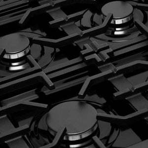 ZLINE 36 in. 4.6 cu. ft. Legacy Dual Fuel Range with 6 Burner Gas Cooktop and Electric Convection Oven in Stainless Steel and Red Matte Door (RA-RM-36) burner and grates.