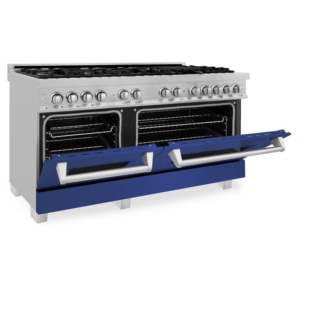 ZLINE 60 in. 7.4 cu. ft. Dual Fuel Range with Gas Stove and Electric Oven in Fingerprint Resistant Stainless Steel with Blue Matte Doors (RAS-BM-60)-Ranges-RAS-BM-60 ZLINE Kitchen and Bath