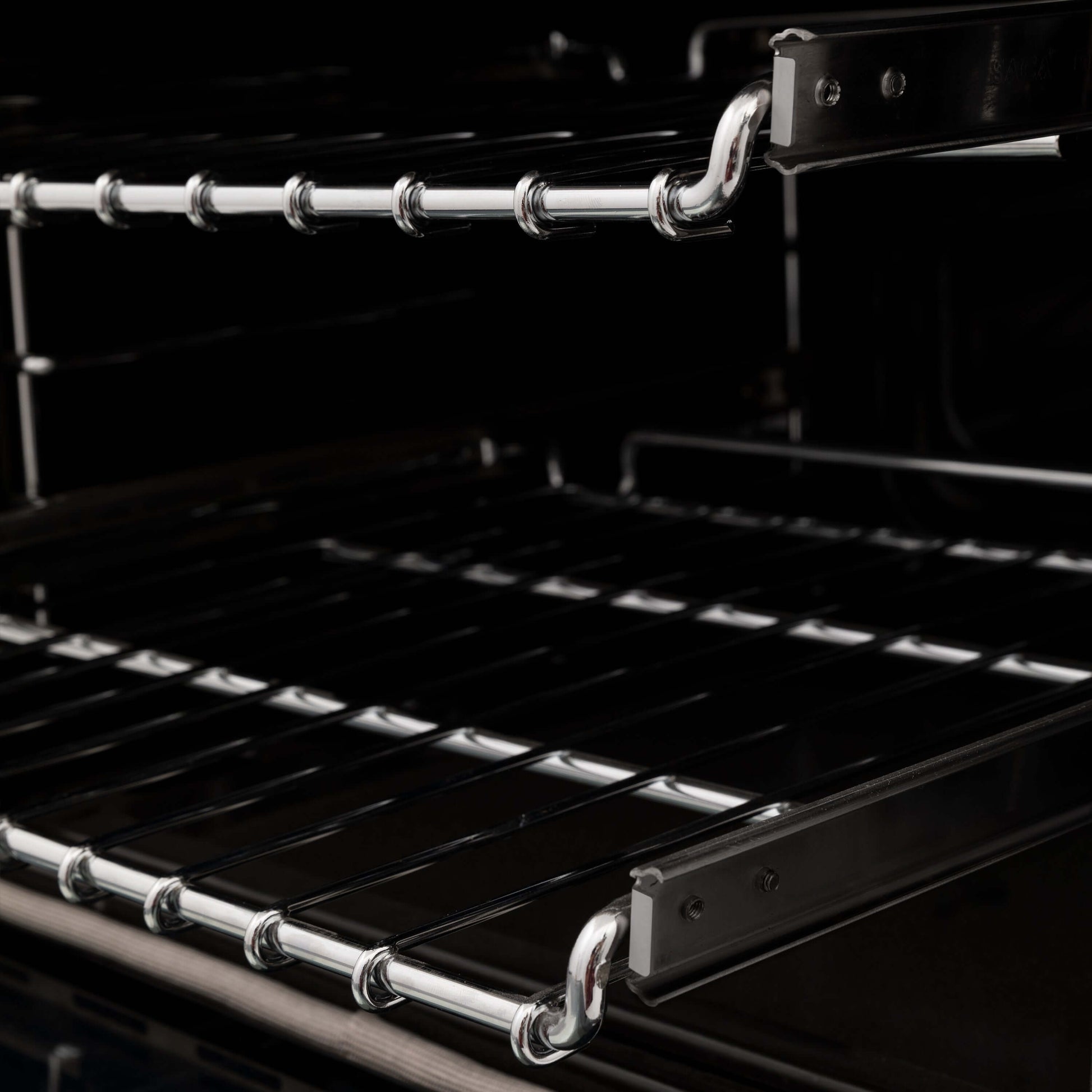 ZLINE SmoothGlide ball-bearing adjustable racks inside oven from side.