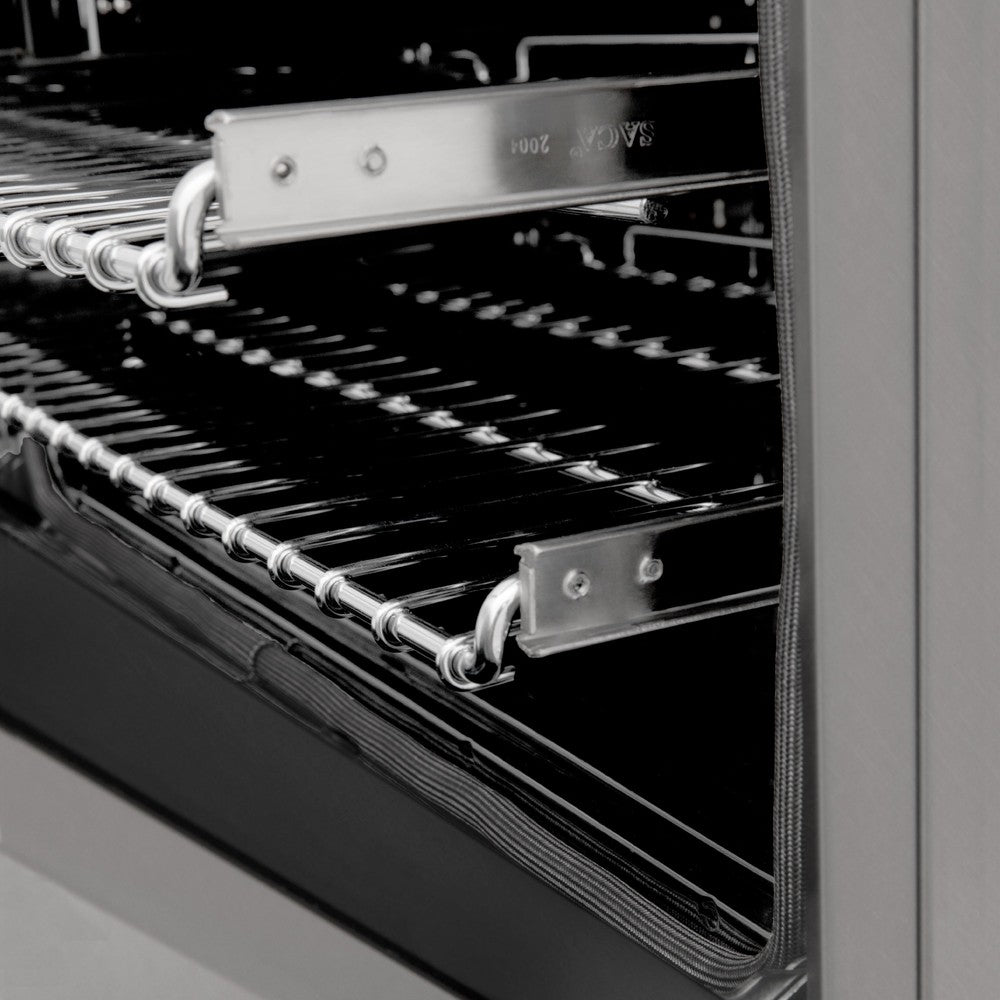 ZLINE SmoothGlide ball-bearing adjustable racks inside oven from side.