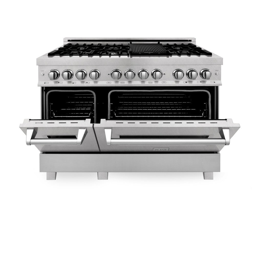 ZLINE 48 in. Kitchen Package with DuraSnow® Stainless Dual Fuel Range, Ducted Vent Range Hood and Tall Tub Dishwasher (3KP-RASRH48-DWV) 