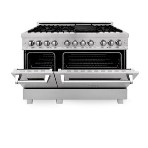 ZLINE 48 in. Kitchen Package with Satin Stainless Dual Fuel Range, Ducted Vent Range Hood and Tall Tub Dishwasher (3KP-RASRH48-DWV) 