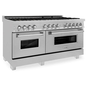 ZLINE 60 in. 7.4 cu. ft. Legacy Dual Fuel Range with Gas Cooktop and 2 Electric Convection Ovens in DuraSnow® Stainless Steel with 8 Brass Burners (RAS-SN-BR-60)