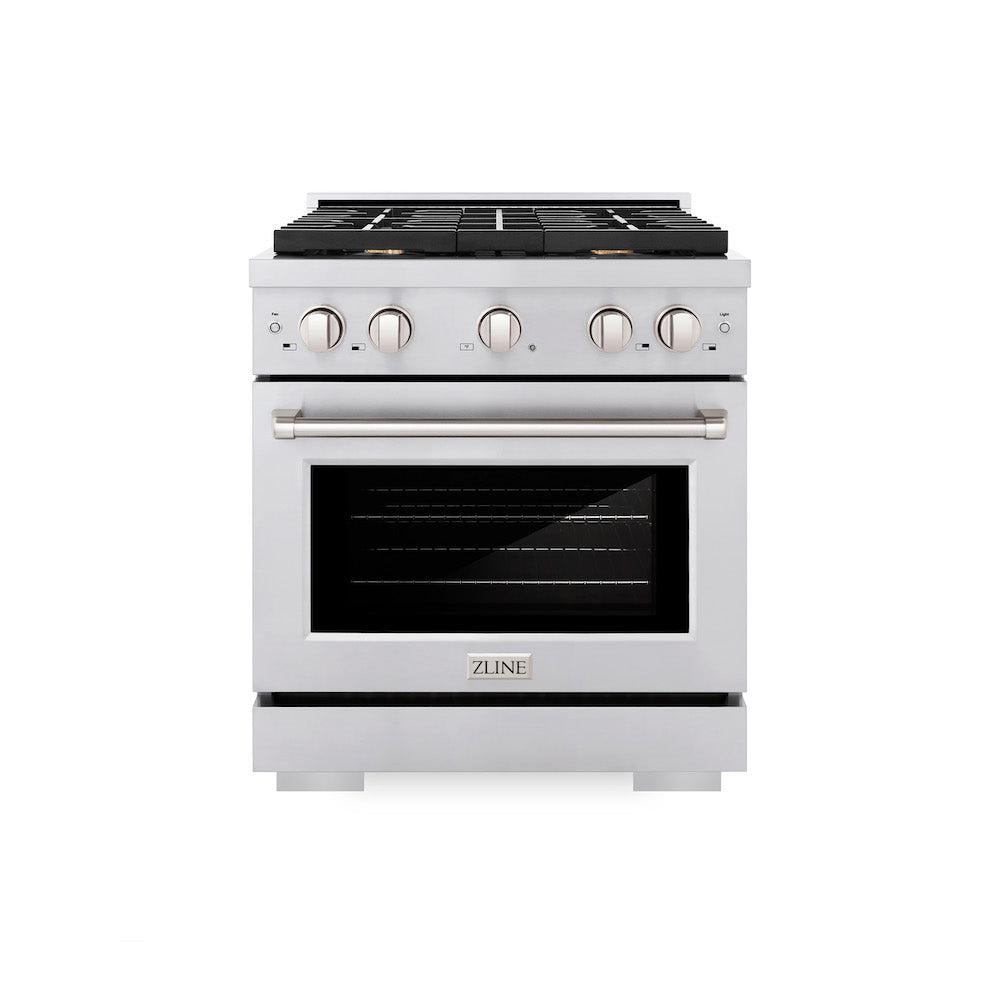 ZLINE 30 in. 4.2 cu. ft. Gas Range with Convection Gas Oven in Stainless Steel with 4 Brass Burners (SGR-BR-30) front.