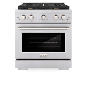 ZLINE 30 in. 4.2 cu. ft. Paramount Gas Range with Convection Gas Oven in Stainless Steel with 4 Brass Burners (SGR-BR-30) front, oven closed.