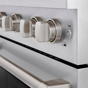 ZLINE 30 in. 4.2 cu. ft. Paramount Gas Range with Convection Gas Oven in Stainless Steel with 4 Brass Burners (SGR-BR-30) knobs.