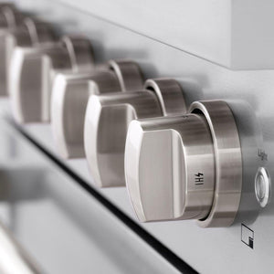 ZLINE 36 in. 5.2 cu. ft. Paramount Gas Range with Convection Gas Oven in Stainless Steel with 6 Brass Burners (SGR-BR-36) knobs.