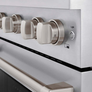 ZLINE 30 in. 4.2 cu. ft. Paramount Gas Range with 4 Burner Cooktop and Convection Gas Oven in Stainless Steel (SGR30) knobs.