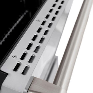 ZLINE 48 in. 6.7 cu. ft. Paramount Double Oven Gas Range with 8 Burner Cooktop in Stainless Steel (SGR48) oven door detail.