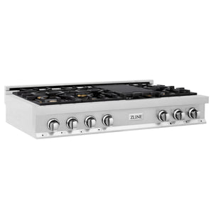 ZLINE 48 in. Porcelain Gas Rangetop with 7 Gas Brass Burners and Griddle (RT-BR-48) side.