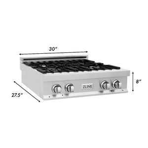 ZLINE 30 in. Porcelain Gas Rangetop with 4 Gas Burners (RT30) dimensional diagram with measurements.