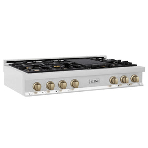 ZLINE Autograph Edition 48 in. Porcelain Rangetop with 7 Gas Burners in Stainless Steel with Champagne Bronze Accents (RTZ-48-CB) side.