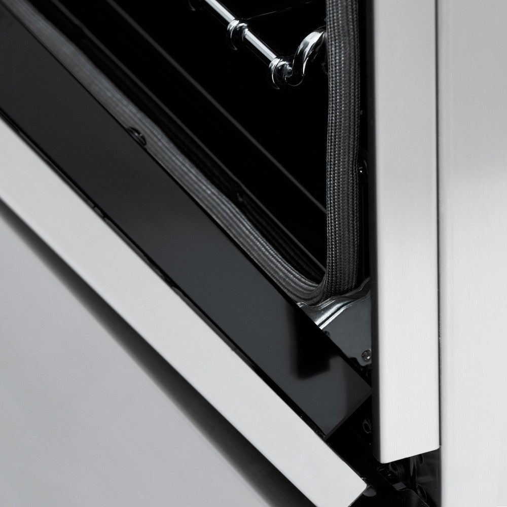 Close-up StayPut Oven Door Hinges on ZLINE 30 in. 4.0 cu. ft. Induction Range with a 4 Induction Element Stove and Electric Oven in Stainless Steel (RAIND-30)