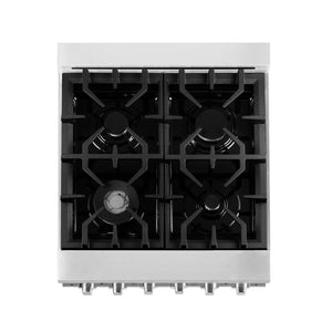 ZLINE 24 in. 2.8 cu. ft. Legacy Dual Fuel Range with 4 Burner Gas Cooktop and Electric Convection Oven in Stainless Steel (RA24) top-down, above cooktop.
