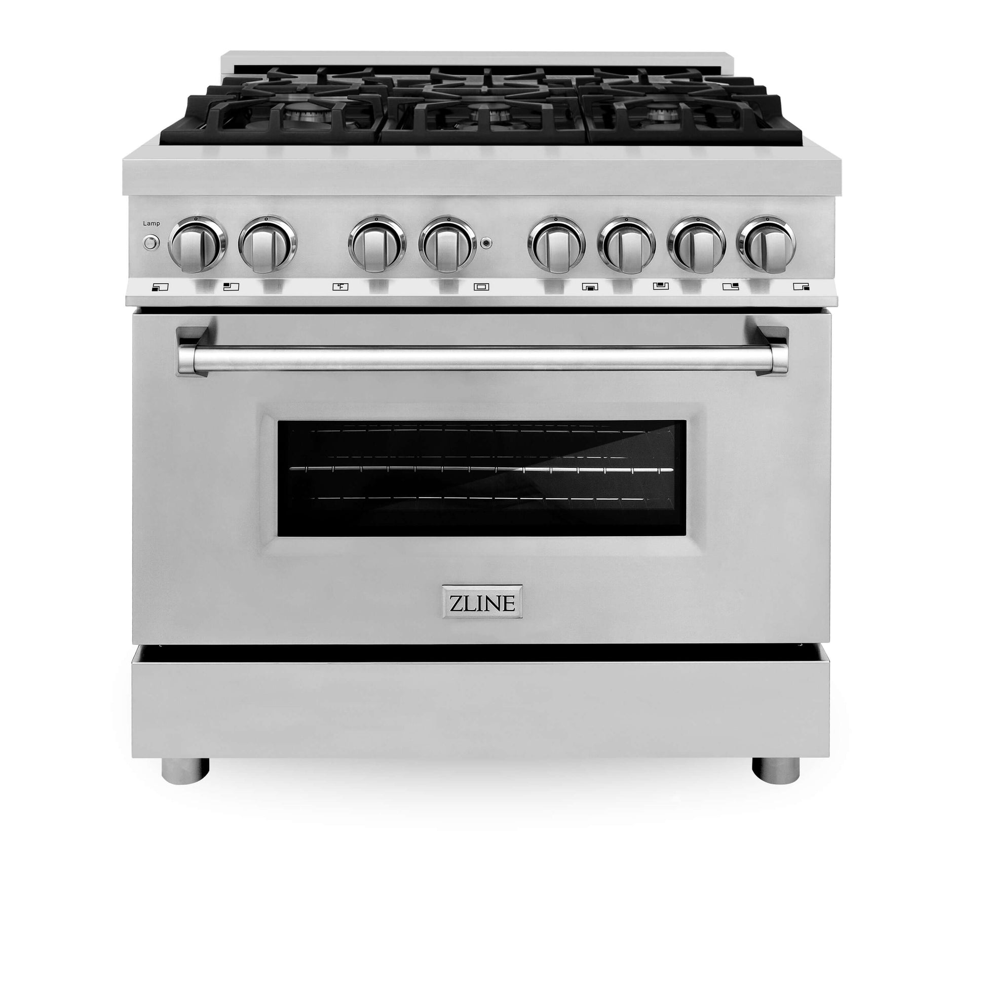 ZLINE 36 in. Dual Fuel Range with Gas Stove and Electric Oven in Stainless Steel (RA36) Front View