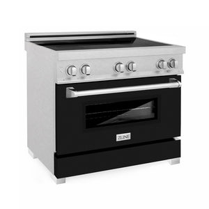ZLINE 36 in. 4.6 cu. ft. Induction Range with a 5 Element Stove and Electric Oven in Black Matte (RAINDS-BLM-36) side, oven closed.
