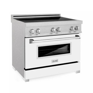 ZLINE 36 in. 4.6 cu. ft. Induction Range with a 5 Element Stove and Electric Oven in White Matte (RAINDS-WM-36) side, oven closed.