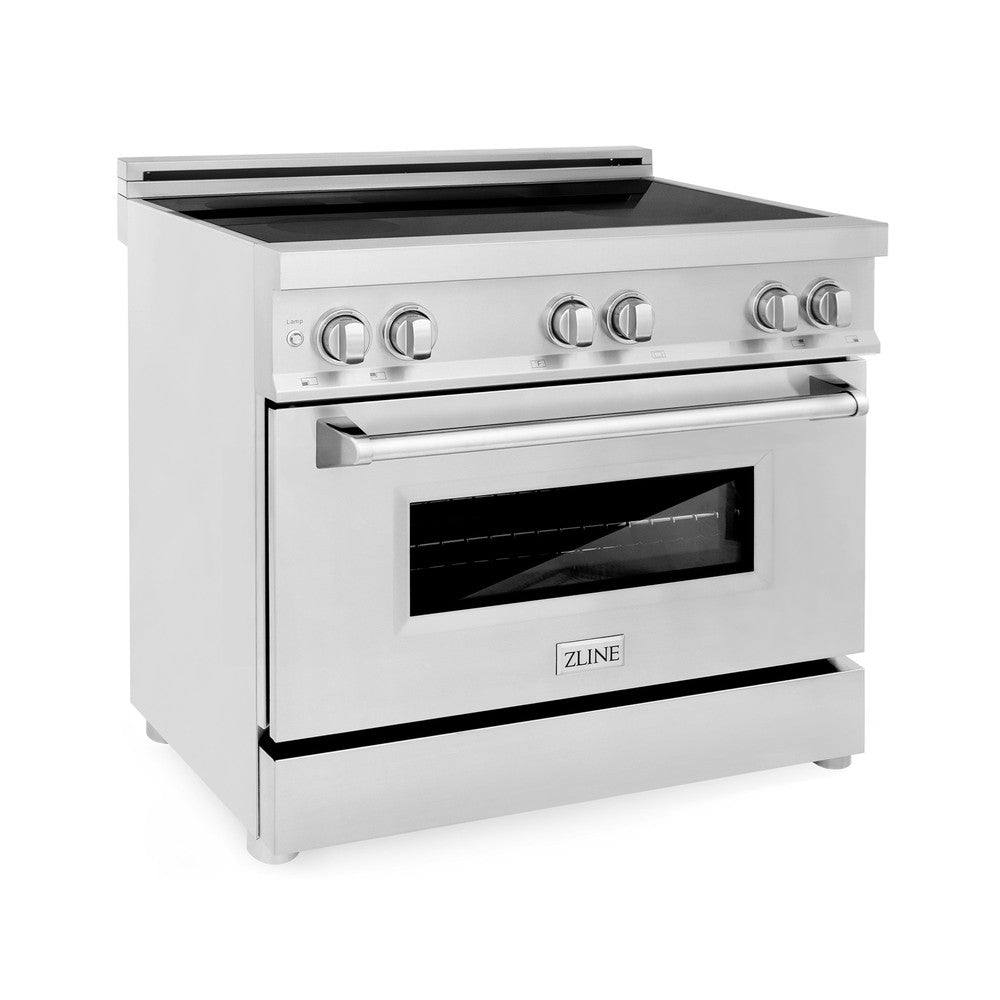 ZLINE 36 in. 4.6 cu. ft. Induction Range with a 5 Element Stove and Electric Oven in Stainless Steel (RAIND-36) side, oven closed.