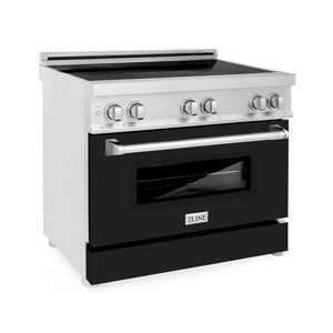 ZLINE 36 in. 4.6 cu. ft. Induction Range with a 5 Element Stove and Electric Oven in Black Matte (RAIND-BLM-36) side, oven closed.