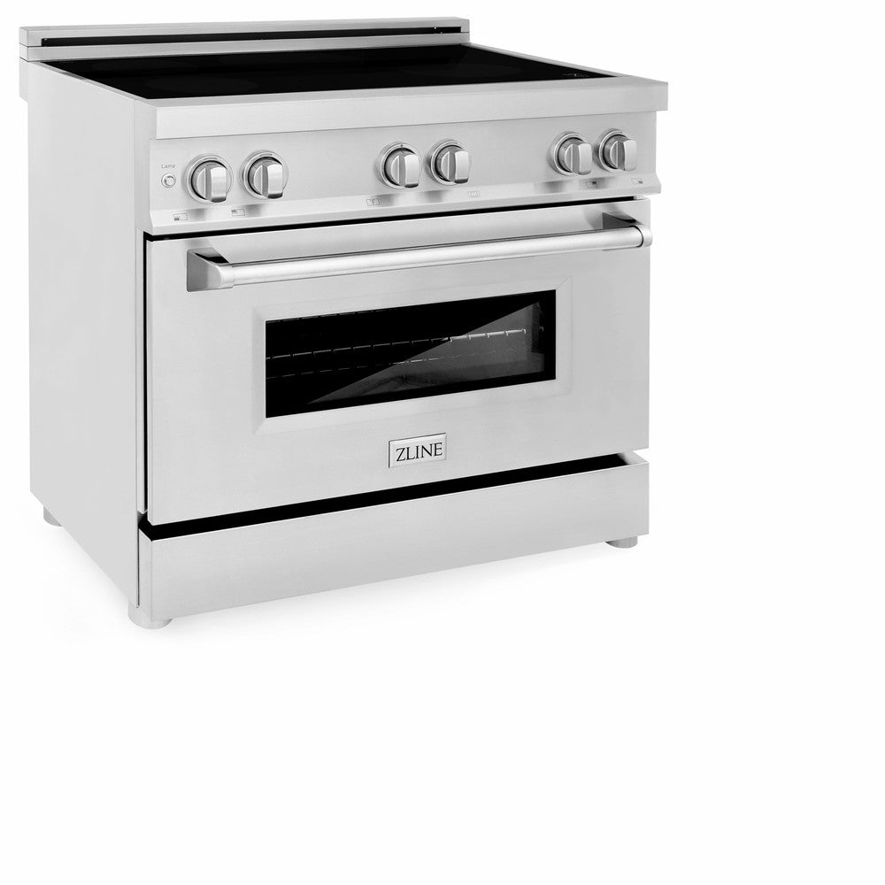ZLINE 36 in. 4.6 cu. ft. Induction Range with a 5 Element Stove and Electric Oven in Stainless Steel (RAIND-36) side, oven door closed.