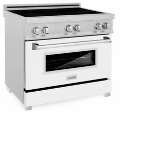 ZLINE 36 in. 4.6 cu. ft. Induction Range with a 5 Element Stove and Electric Oven in White Matte (RAINDS-WM-36) side, oven door closed.