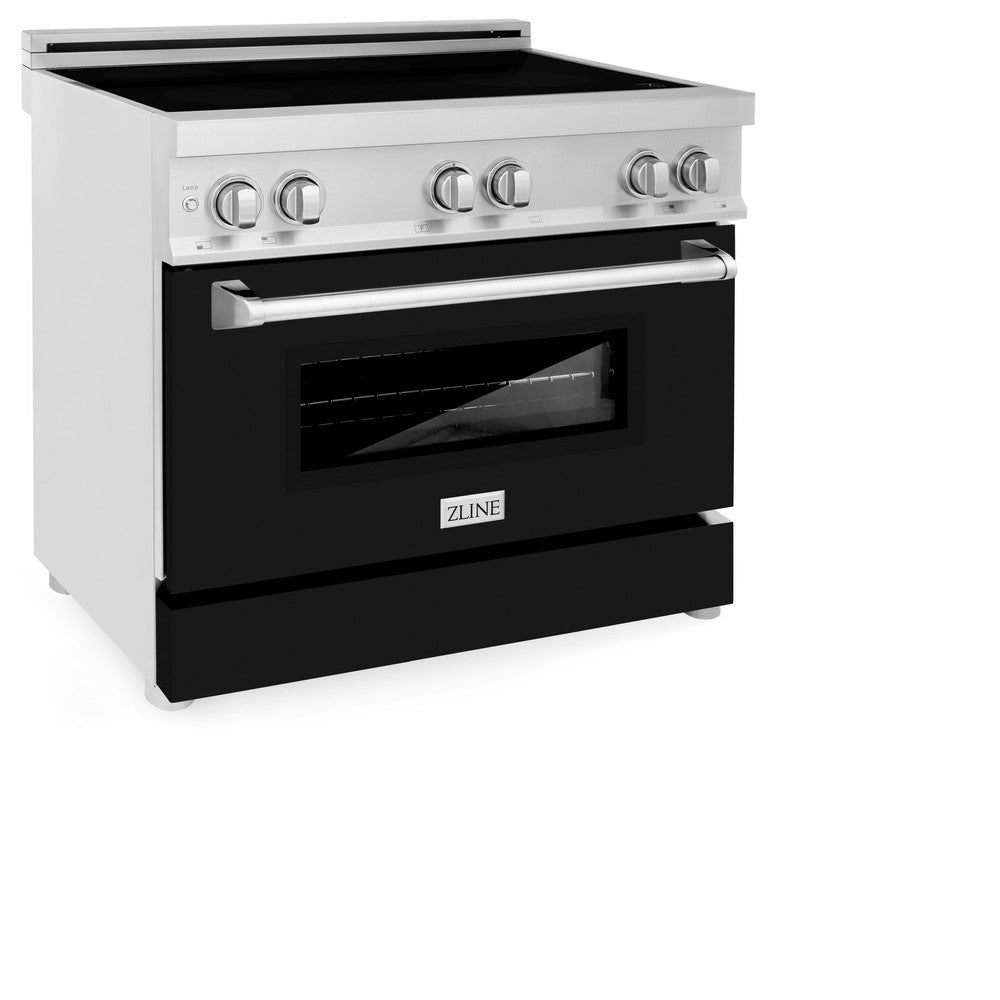 ZLINE 36 in. 4.6 cu. ft. Legacy Induction Range with 5 Element Cooktop and Electric Oven in Stainless Steel and Black Matte Door (RAIND-BLM-36) side, oven closed.