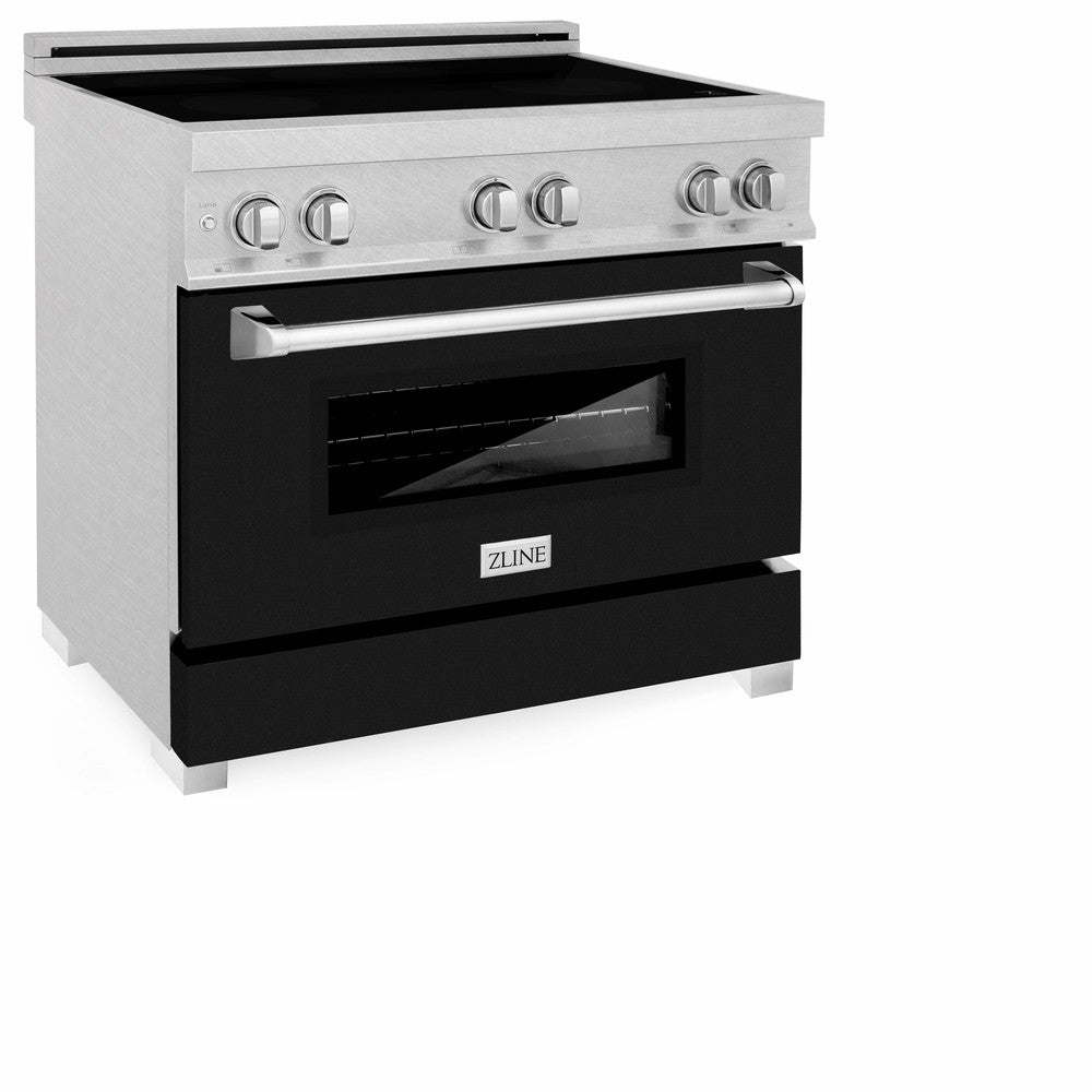 ZLINE 36 in. 4.6 cu. ft. Induction Range with a 5 Element Stove and Electric Oven in Black Matte (RAINDS-BLM-36) side, oven door closed.