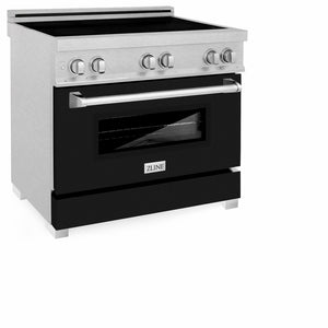ZLINE 36 in. 4.6 cu. ft. Induction Range with a 5 Element Stove and Electric Oven in Black Matte (RAINDS-BLM-36) side, oven door closed.