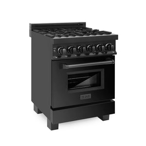 ZLINE 24 in. Professional Dual Fuel Range in Black Stainless Steel (RAB-24) side, oven closed.