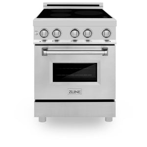 ZLINE 24 in. 2.8 cu. ft. Legacy Induction Range with 4 Element Cooktop and Electric Convection Oven in Stainless Steel (RAIND-24) front, oven closed.