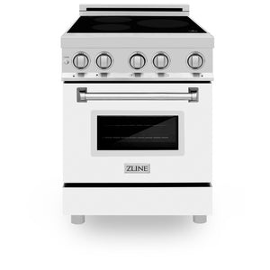 ZLINE 24 in. 2.8 cu. ft. Induction Range with a 4 Element Stove and Electric Oven in White Matte (RAIND-WM-24) front.