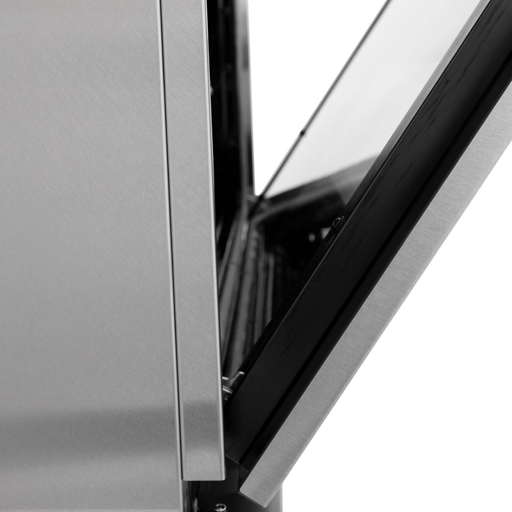 Close-up StayPut Oven Door Hinges on ZLINE 36 in. 4.6 cu. ft. Induction Range with a 5 Element Stove and Electric Oven in Fingerprint Resistant Stainless Steel (RAINDS-SN-36)