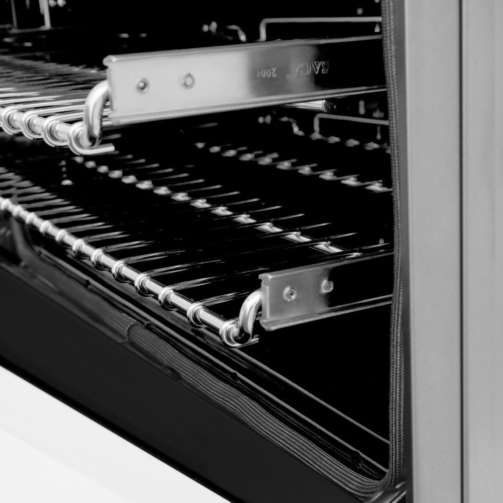 ZLINE SmoothGlide ball-bearing adjustable racks inside oven from side.