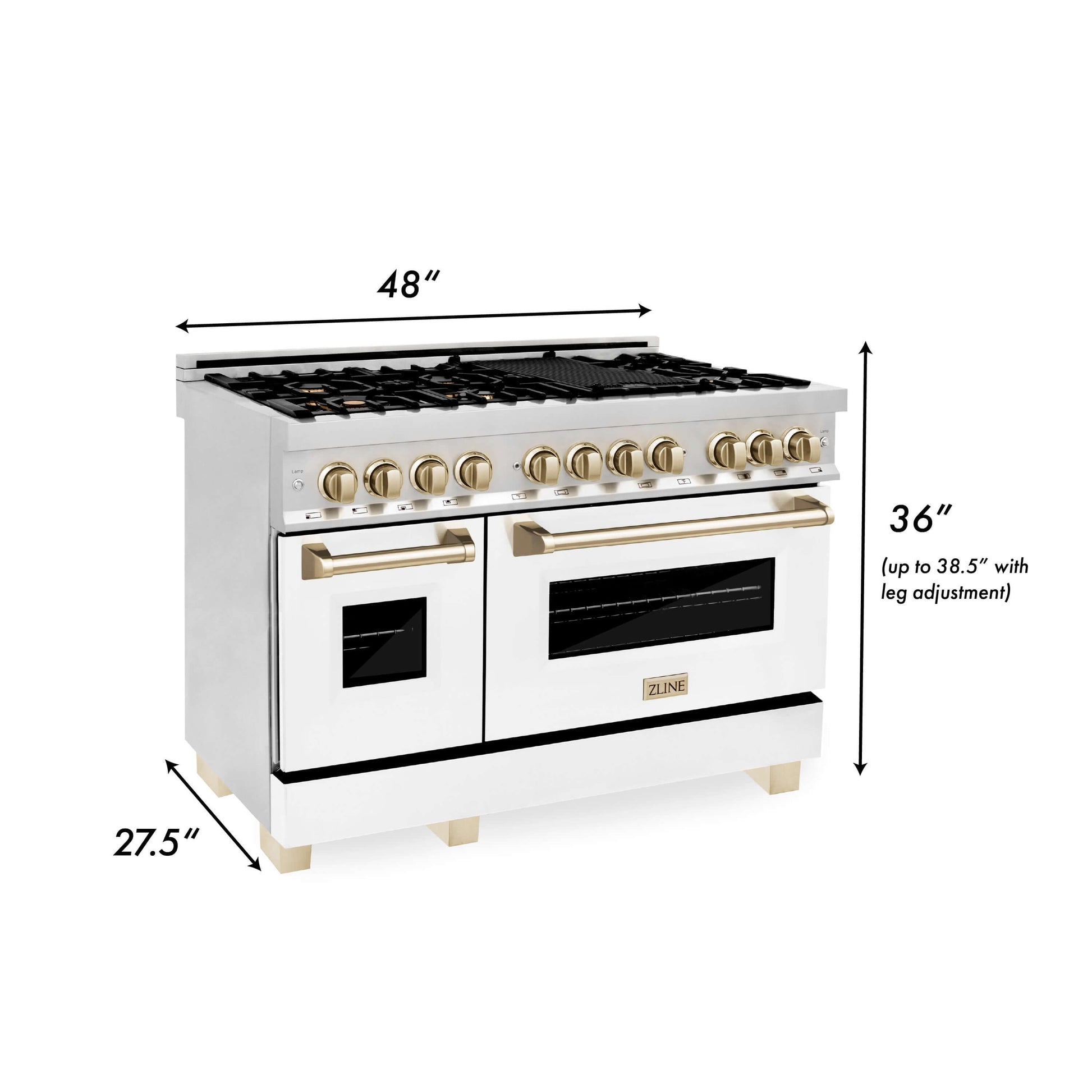 ZLINE Autograph Edition 48" Dual Fuel Range dimensional graphic.