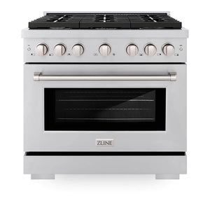 ZLINE 36 in. 5.2 cu. ft. 6 Burner Gas Range with Convection Gas Oven in Stainless Steel (SGR36) front.