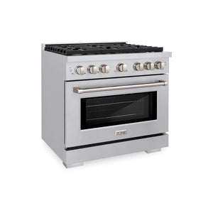 ZLINE 36 in. 5.2 cu. ft. 6 Burner Gas Range with Convection Gas Oven in Stainless Steel (SGR36) side, oven closed.