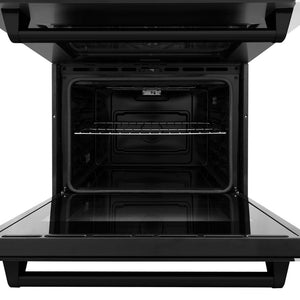 ZLINE 30 in. Professional Electric Double Wall Oven with Self Clean and True Convection in Black Stainless Steel (AWD-30-BS) front, close-up bottom oven open.