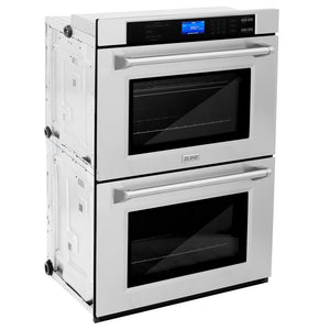 ZLINE 30 in. Professional Electric Double Wall Oven with Self Clean and True Convection in Stainless Steel (AWD-30) side, ovens closed.