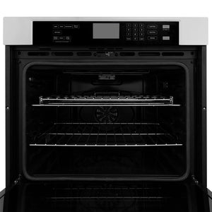 ZLINE 30 in. Professional Electric Single Wall Oven with Self Clean and True Convection in Stainless Steel (AWS-30) close-up, oven open from front.